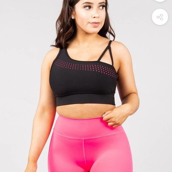 Buffbunny Collection Other - BuffBunny Vibe Sports Bra One Shoulder Sports Bra Black Pink Laser Cut Small Top